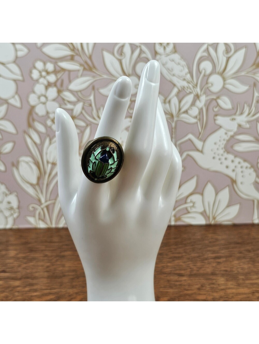JewelMint Scarab Beetle Enamel Statement Ring Size 6 Egyptian Revival